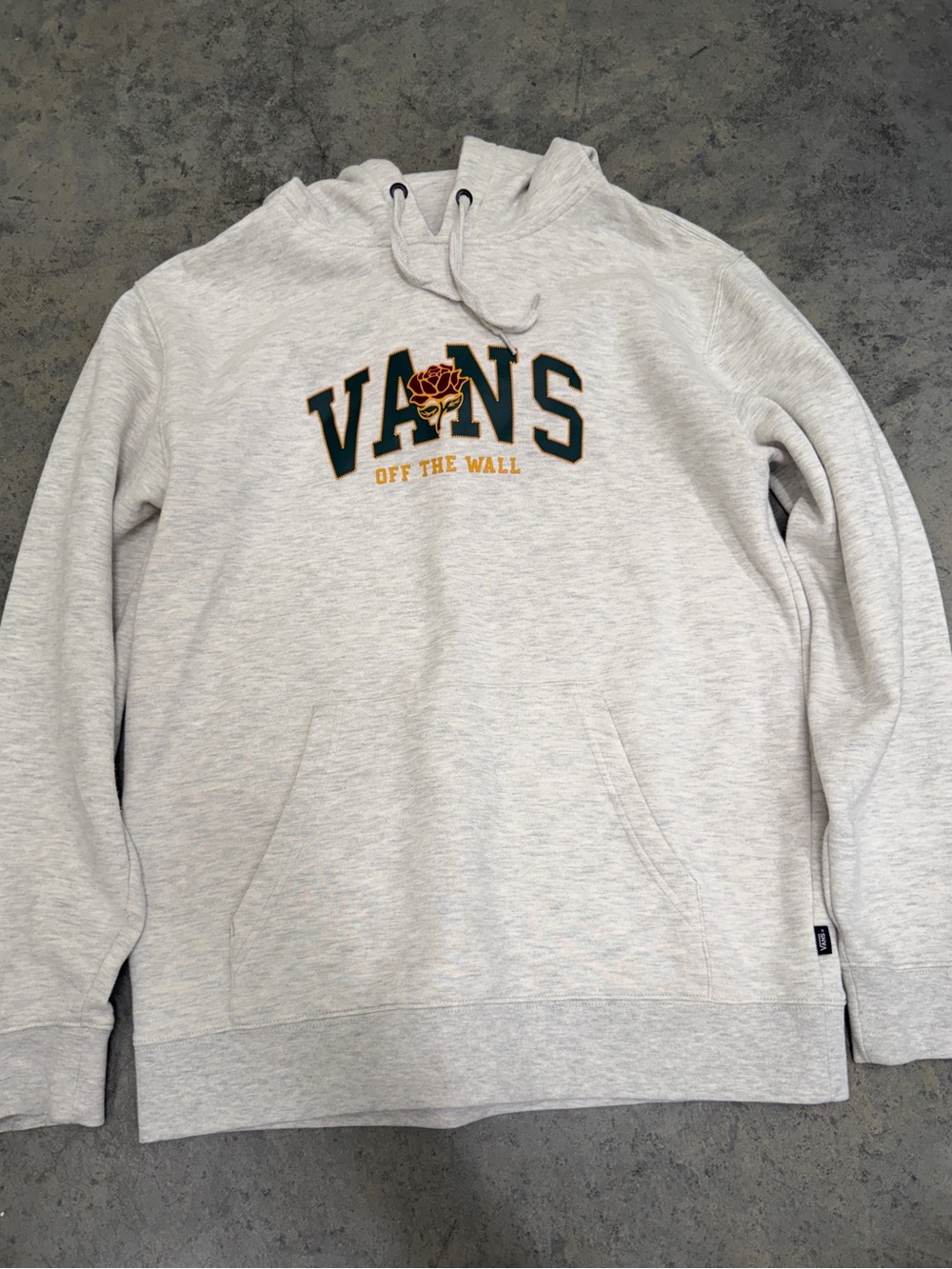 Vans Off The Wall Rose Logo Hoodie Men’s Medium Gray Pullover Sweatshirt Graphic